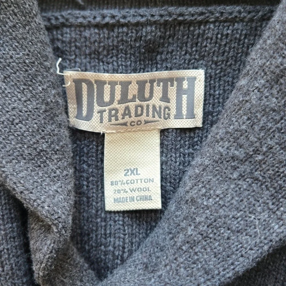 Duluth Trading Co. Mens 2XL Gray Ribbed‎ Knit Shawl Collar Button Sweater